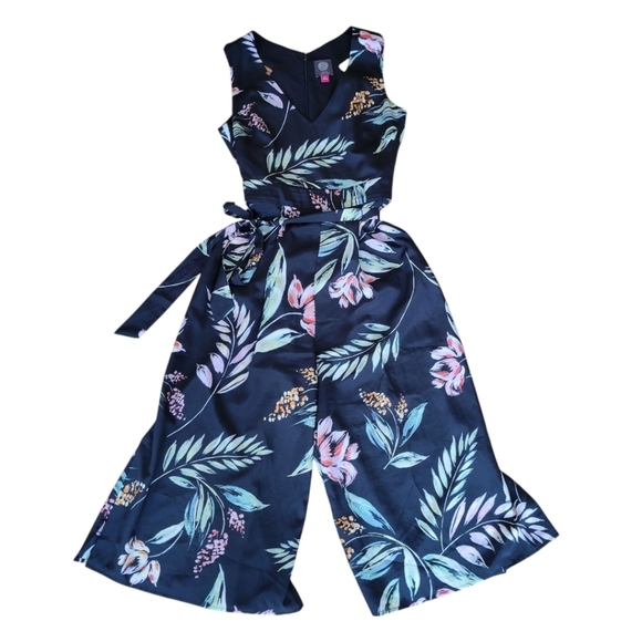 Vince Camuto Black Tropical Sleeveless Crop Jumpsuit Size Small - Picture 3 of 6